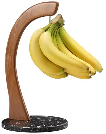 everous Marble Banana Holder with Stainless Steel Hook - Stable Banana Stand with Non-Slip Base, Heavy Duty Banana Tree & Hanger, Modern Marble Banana Rack for Kitchen Countertop