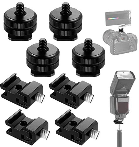 NEEWER 8-Piece 1/4” Cold & Hot Shoe Adapter Set for DSLR Camera Rig, Flash Mounts for Tripod