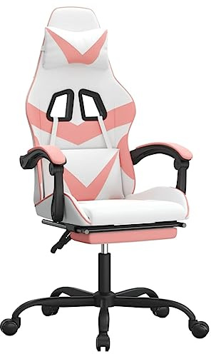 vidaXL Gaming Stuhl mit Fußstütze Chefsessel Bürostuhl Drehstuhl Sportsitz Bürosessel Schreibtischstuhl Computerstuhl Büromöbel Weiß Rosa Kunstleder