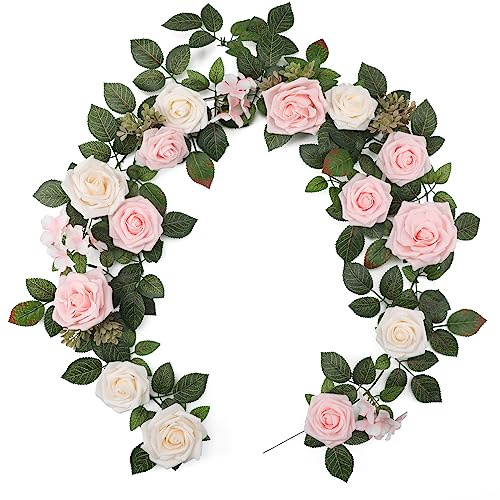 Senseya Künstliche Rosen-Blumenläufer, rustikale Blumengirlande, Blumenarrangements, Hochzeitszeremonie, Hintergrund, Bogen, Blumen, Tischdekorationen