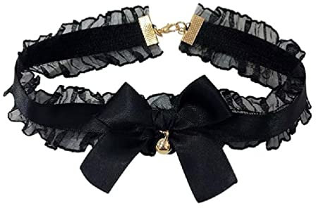 WaTudouYe Elegante Spitze Bowkot Choker Halskette Gothic Halsband Halskette mit Glöckchen Vintage Choker Kurzkettige Halskette Schmuck Spitzen Choker Halsketten für Mädchen Frauen sexy dehnbar