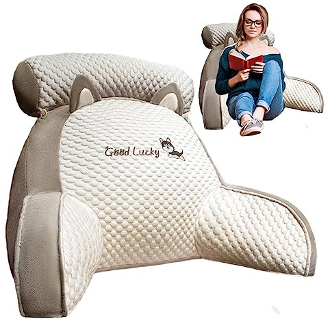 Almohada de lectura para cama, almohada de lectura para respaldo para cama, bonito diseño 2 en 1, almohada de respaldo de seda de hielo, cojín multifuncional para jugar, relajarse, leer