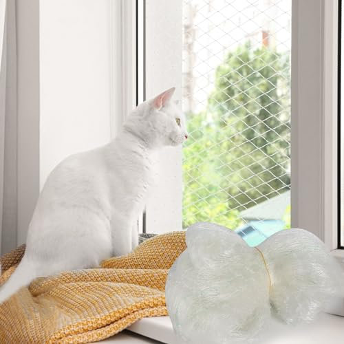 Filet de Protection Chat 5 x 5 m Protection Fenetre Chat Sans Perçage Filet Chat Balcon Grillage Chat Filet Chat pour Balcons Escaliers Fenêtres Terrasses Trappes de Toit Portes (Transparentes)