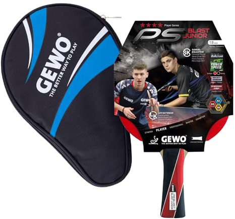 GEWO PS Blast Junior Tischtennisschläger - ITTF genehmigter Anfänger-Tischtennisschläger für Kinder und Jugendliche, Fertigschläger mit kontrolliertem Belag und hoher Rotation, konkav, 1,8mm Schwamm