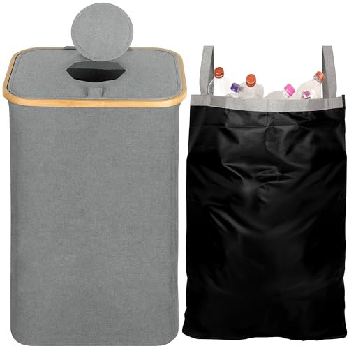 BELLE VOUS Deposit Bottle Collection Container with Lid & Carry Bag - 80L Kitchen Bottle Storage Bin - Collect Empty Bottles, Glass Waste or Laundry
