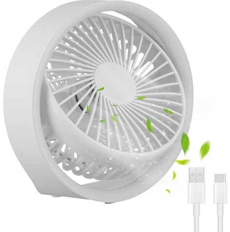 Mini Ventilador de Escritorio USB, Ventilador de Mesa Portátil de 3 Velocidades, Pequeño Ventilador de Sobremesa Silencioso, 1800mAh Recargable Desk Fans para Oficina Hogar Coche Viajar (Blanco)
