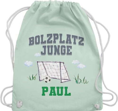 Turnbeutel Rucksack - Fußball - Taschen - Bolzplatz Junge Kleiner Fußballstar Fußballbegeistertes Kind Fußballtraining Straßenfußball - Unisize - Pastell Grün - tasche fussball kinder
