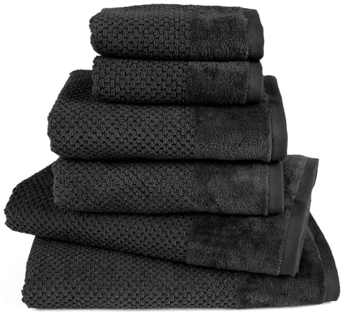 Pure Label Handtuch Set 6tlg 2xDusch 2xHand 2xGäste Schwarz | 100% Baumwolle, weich & saugstark - Waschbar bis 60∘C, trocknergeeignet