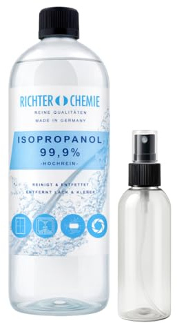 Richter Chemie Isopropanol 99,9% Reinigungsalkohol 1 Liter inkl. Zerstäuber | rückstandsfrei und geruchslos, verdunstet schnell, perfekt für Haushalt, Werkstatt, Industrie