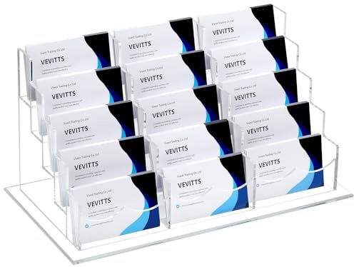 Vevitts Acrylic Business Card Holder for Desk Multiple Business Card Holders Business Card Organizer Business Card Display Rack Clear Plastic Business Card Stand for Home Office (15 Slots)