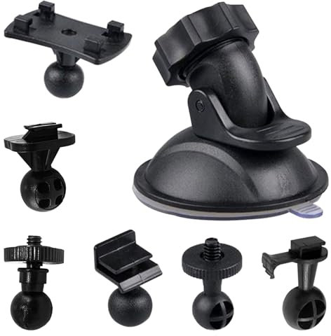 GIONAR Juego de 7 soportes de ventosa versátiles para cámaras de salpicadero de coche, ángulo de 360 grados, con 6 tipos de adaptadores, agarre seguro en parabrisas y salpicadero, compatible con GPS,