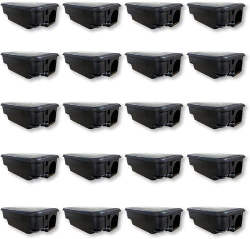 20 Contenitori per Esche Topicide Velenose Stazioni di Sicurezza a Norma HACCP. Distributori Erogatori per Ratti e Topi Grandi. Colore nero. Omaggio Guanti da Lavoro NBR