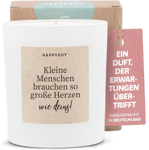 Dankeschön Geschenk Erzieherin - Duftkerze mit Spruch - Danke Erzieher, Kindergarten Geschenkidee - Handgemachte Kerze - Sojawachs - Weiß