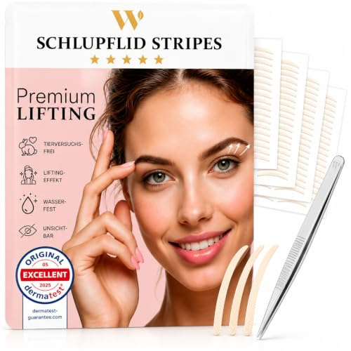 WOW STRIPES Schlupflid Tape – Premium Augenlid Tape für sofortiges Augenlid Lifting ohne OP, unsichtbarer Stripes zum Kaschieren von Schlupflidern, hautfreundlich, überschminkbar 200 Stück - L