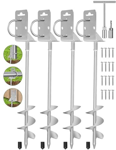 Bodenanker, zum Einschrauben, 50,8 cm, Set mit 4 Mobilheimankern, Aufbewahrungsset mit Bohrer, Bodenanker, strapazierfähig für Schuppen, Trampoline, Camping, Schaukel-Sets