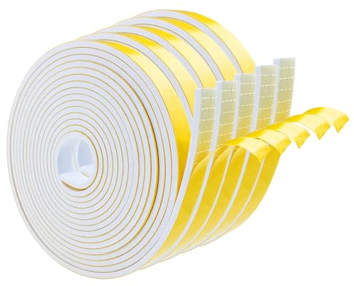 Ruban d’étanchéité autocollant en mousse, blanc 6x1,5mm, caoutchouc expansé résistant aux intempéries, anti-collision, isolation acoustique (5m x 5 rouleaux)