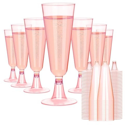 YITONGFU Réutilisables 20 flûtes à champagne en，Pour anniversaire, mariage, fête, pique-nique, extérieur (rose)
