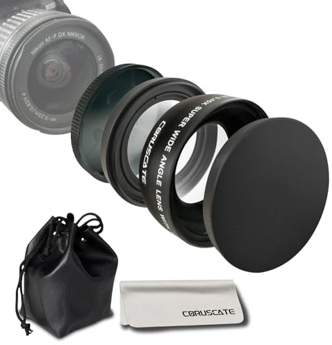 Objectif grand angle 0,45 x 52 mm, avec photographie macro, grossissement amélioré, compatible avec tous les objectifs d'appareil photo reflex numérique de 52 mm + chiffon de nettoyage pour objectif