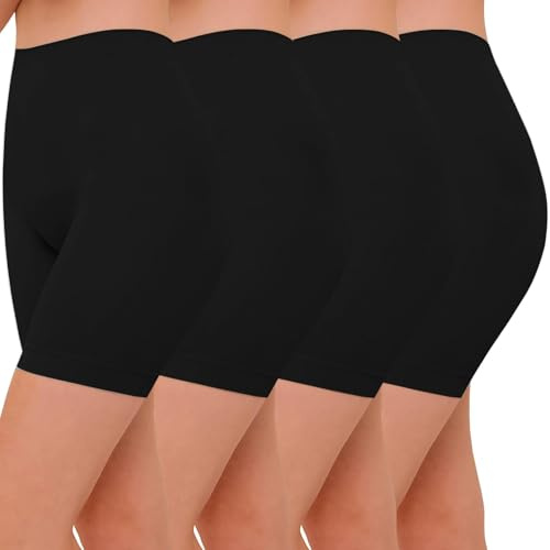 AURUZA 4pcs Anti Chafing Shorts Women, Seamless Slip Shorts Comfortable Underwear for Dresses Skirts Running Cycling Walking Yoga Everyday Wear （4pcs Black, M