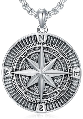 Shusukue Kompass-Halskette aus 925er Sterlingsilber, Kompass-Anhänger, Abschluss, Freundschafts-Talisman, Reise-Halskette, inspirierendes Abschlussgeschenk, Schmuck, Geschenke für Männer, Vater