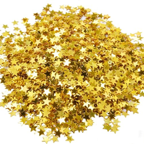 Confeti Estrella Dorado,4000 pcs Lentejuelas Estrella de Papel Metálico para Bodas, Cumpleaños, Decoración de Mesas para Fiestas,Confeti Brillante para Manualidades Celebraciones(6 mm y 10 mm)