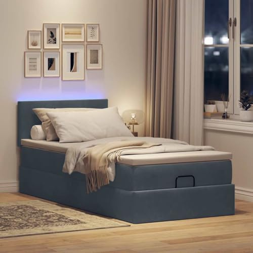IKAYAA Boxspringbett 90 x 190 cm mit Matratze,Topper & Kopfteil, Boxspringbett mit Bettkasten, Bett mit LED Beleuchtung, Bett mit Matratze, Hydraulisch Stauraumbett 90 x 190 cm Dunkelgrau Ty142