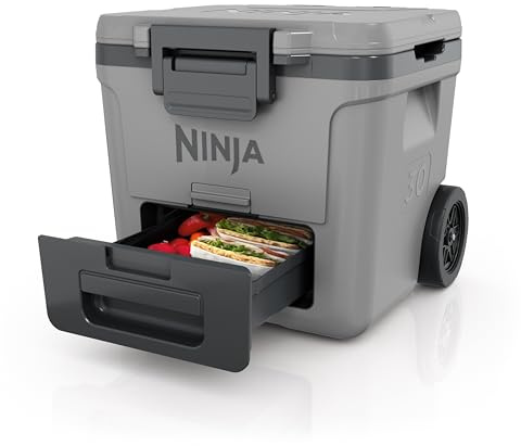 Ninja FrostVault Heavy-Duty Insulated Cool Box, Wheeled Premium Cooler with Dry Zone Integrated Fridge-Temp Dry Storage Drawer, Keeps Ice for Days, Fits up to 48 Cans