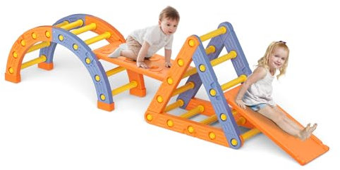 Struttura per arrampicata per bambinii, scaletta da arrampicata treppiede in plastica per bambini, set di gioco Montessori per intern (treppiede e arco e scala e scivolo)