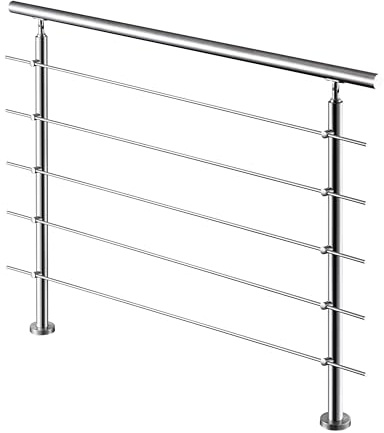 AICA Barandilla escalera, barandilla de acero inoxidable 304, pasamanos de escalera para interior y exterior escaleras, jardin, balcón, terraza, 180x106 cm, 5 barras transversales