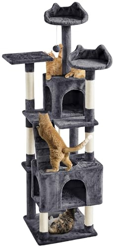 Yaheetech 182cm Large Cat Tree, Deluxe Multi-Level Cat Tower with 2 Cozy Condos, Scratching Posts, Perch & Toys, Large Pet Activity Center for Small/Medium Kittens, Dark Gray