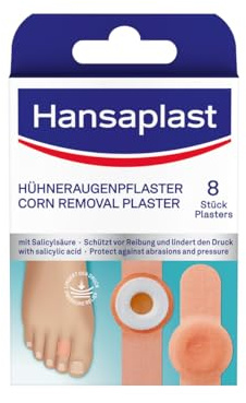 Hansaplast liktornar plåster (1 x 8 stycken), plåster med salicylsyra för borttagning av liktornar, smärtlindrande fotplåster med säkert grepp