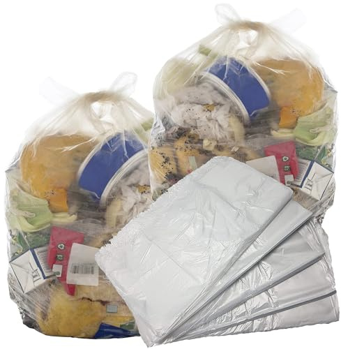 Pack of 200 Clear Plastic Bin Bags 90L Transparent Refuse Sacks | Home, Kitchen, Bedroom & Office Polythene Bin Liners Bags 18 x 29 x 39 Inch 64 Gauge