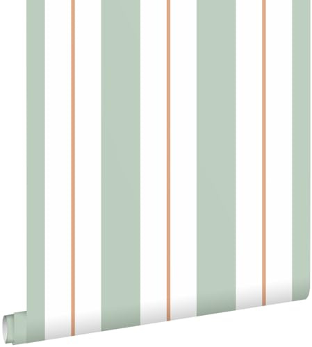 papier peint à rayures vert menthe et terracotta 50 x 900 cm - ESTAhome