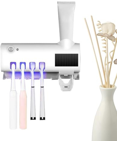 Porta di spazzolino da denti - disinfettante UV, supporto a parete con 4 slot di spazzolino da denti | Organizzatore bagno automatico per dentifricio, multifunzione per la manutenzione familiare,