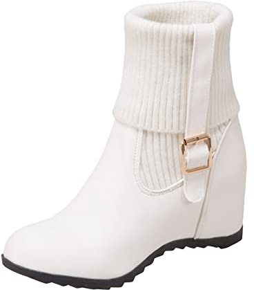 Donna Zeppa Stivaletti Con Polsino Pieghevole Per Calzini Stivaletto Con Fibbie Elastico Slip-On Stivali Punta Rotonda Eleganti Serata Polacchine Scarponcini Invernale Caldi Antiscivolo Per Incontri