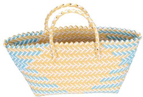 BESPORTBLE Panier en Osier Anse, Panier à Provisions Poignées, Grosse Capacité en Plastique Tressé, Rangement Pratique pour Courses au Supermarché