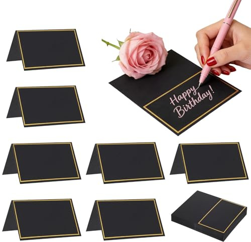 50 PCS Place Cards for Table Setting, Blank Table Cards with Gold Foil Border, Elegant Seating Name Card Wedding Place Card for Weddings, Banquets Dinner Parties(Folding 2 x 3.5)