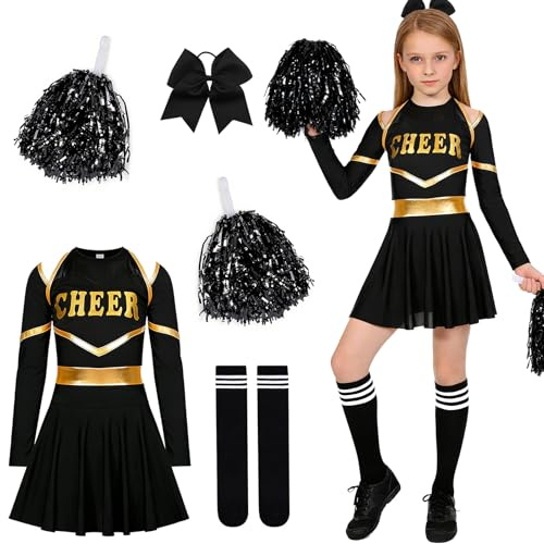 Cheerleader Kostüm,Cheerleadering Outfit Mädchen,Cheerleading Uniform,Cheer Uniform,Cheer Kostüm Outfit,CheerleaderKostüm Mädchen,mit Pompoms Haarband und Strümpfen,für Faschingskostüme Karneval