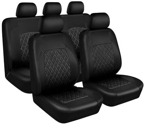 9 Stück Autositzbezüge Set,Auto Sitzbezüge Komplettset mit Kopfstützenbezug | PU Leder Sitzbezüge Schonbezüge Vordersitze & Rückbank,,Universell Autoinnenraumzubehör für die Autos,LKWs,SUV (Schwarz)