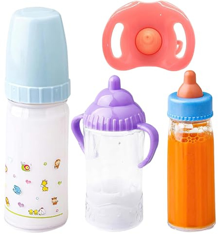 DAGLLGEW Babypuppenflasche mit Spielzeug-Schnuller, 4 Teile/Satz, Babypuppen-Fütterungsset, Puppen, magische Milchflasche für Zubehör für Mädchen, Flaschen verschwindende Milchmagie für Puppen