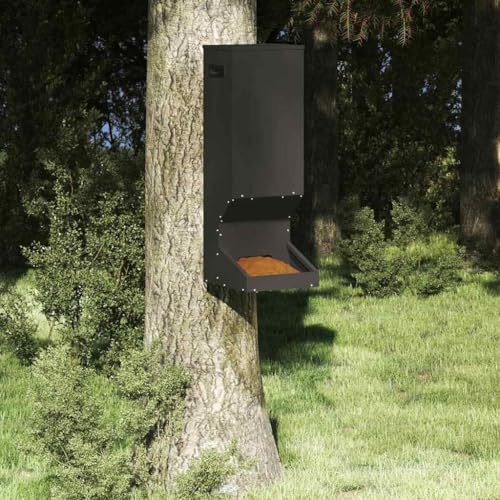 QUAHEAS Råfoder svart av kallvalsat stål 28 x 30 x 80 cm med handtag och 3 kg kapacitet för trädgård, skog och terrass, väderbeständig foderdispenser för vilda djur och husdjur