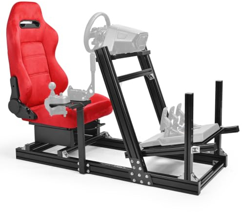 Anman Racing Simulator-Ständer mit rotem Sitz, Cockpit aus 8040-Aluminiumprofilen, passend für Fanatec,für Moza,fürLogitech,für Thrustmaster Direct-Drive-Lenkräder, ohne Lenkrad, Pedale und Handbremse