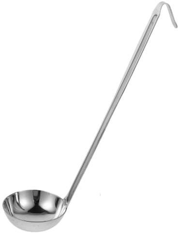 HOMOBABE Cucharón Grande para Sopa de Acero Inoxidable de 50ml con Mango Largo y Gancho para Colgar, Adecuado para Eventos de Catering y Barras de Ensaladas