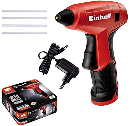 Einhell Akku-Heißklebepistole TC-CG 3,6 Li (Lithium-Ionen, Anti-Tropf-System, 15 Sek. Aufheizzeit, inkl. Metallbox, Ladegerät und 4 Heißklebestiften)