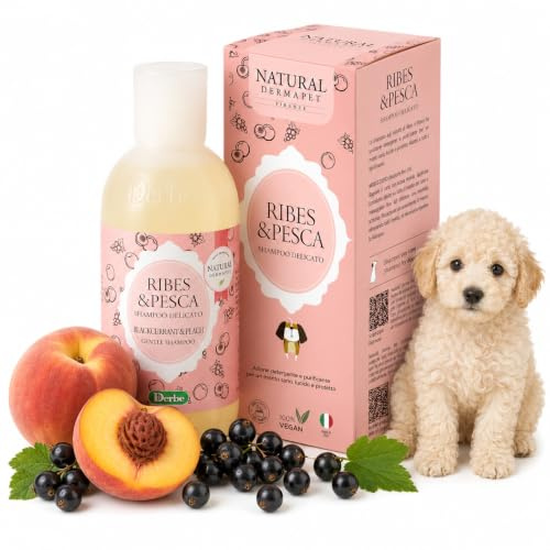 Natural Derma Pet Shampoo Profumato per Cani Ribes e Pesca – Azione Detergente e Purificante per un Manto Sano, Lucido e Profumato – 200 ml – Made in Italy