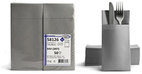 AROBA 50x Airlaid Besteckservietten (Grau, 39x40 cm) - Hochwertige Serviettentaschen - Fertig gefaltete Bestecktaschen - Stoffähnliche Airlaidservietten