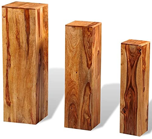 vidaXL Akazie Holz Massiv Blumensäule 3-TLG. Dekosäule Holzsäule Podest Blumenständer Blumenpodest Blumenhocker Blumensockel