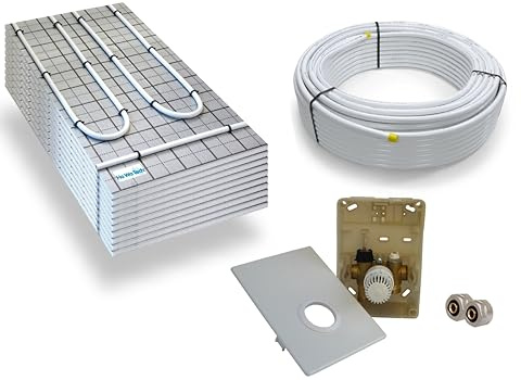 Warmwasser Tackerplatte Fußbodenheizung HoWaTech TAC Komplett Set 5/10m² Dämmplatte 20mm EPS WLG 045 DES und Regelbox SI-RTL, Heizfläche:5.00m²