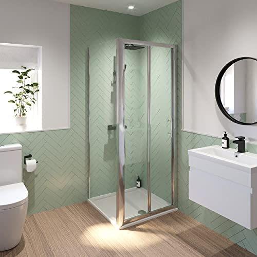 Luxura® 760 x 760mm Bifold Folding Shower Enclosure Door Screen for Wet Room Cubicle Enclosures, 6mm Safety Glass Space Saving, Framed, Polished Chrome