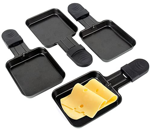 4 Mini Sartenes para Raclette Planchas Asar, Universales de Parrilla Electrica Raclette Revestimiento Antiadherente, Negro